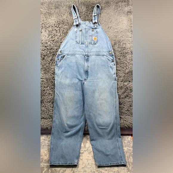 Carhartt R07 DST Denim Bib Overalls Light Wash Workwear Men’s 42x30